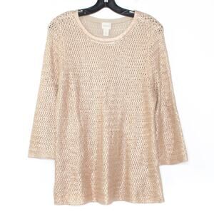 Chicos Sweater Metallic 3/4 Sleeve Minimalist Boho Preppy Glam Cozy 2 Large 12